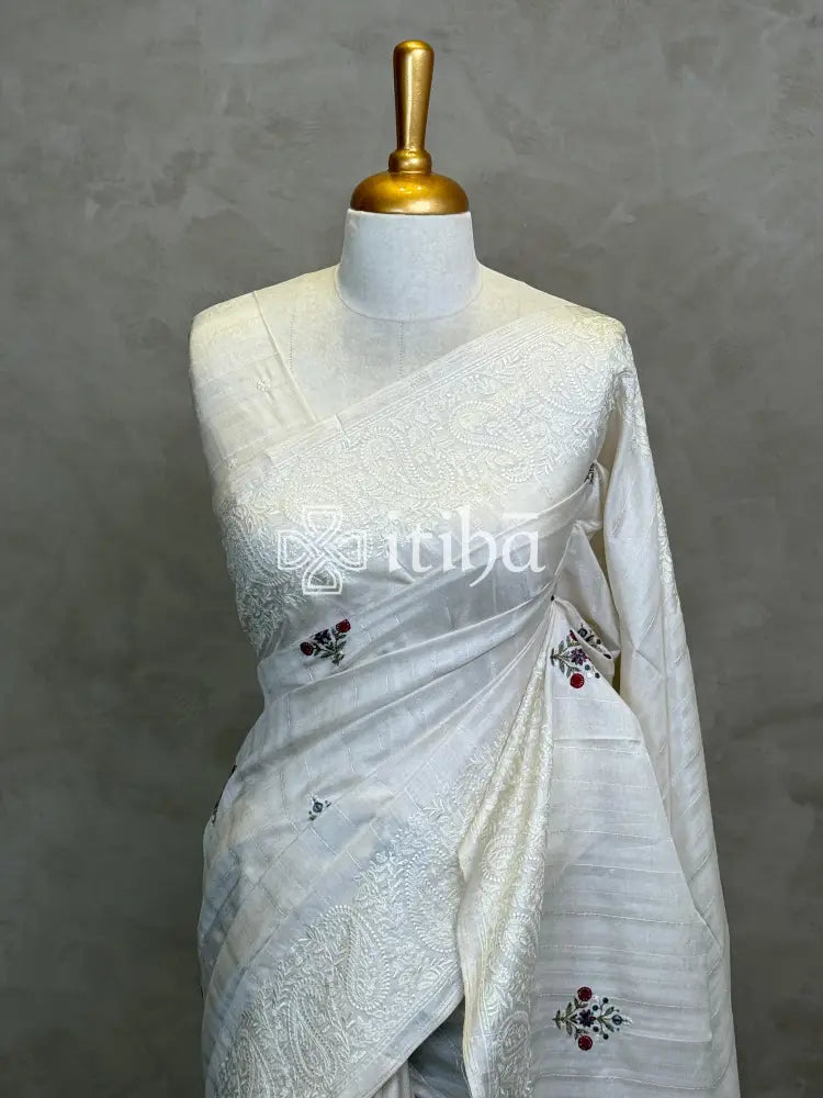 SEMI TUSSAR EMBROIDERY SAREE