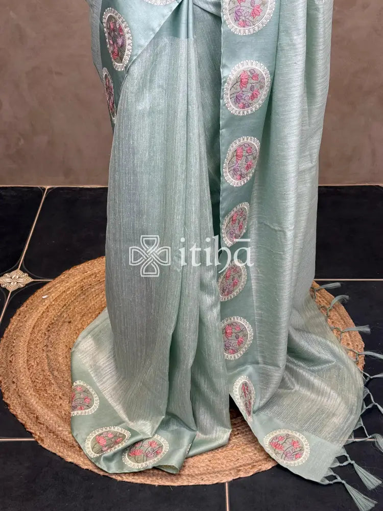 SEMI TUSSAR EMBROIDERY SAREE