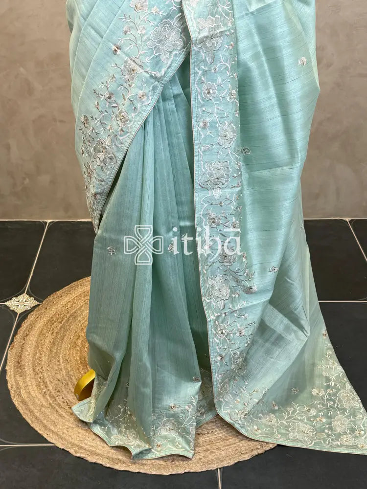 SEMI TUSSAR EMBROIDERY SAREE