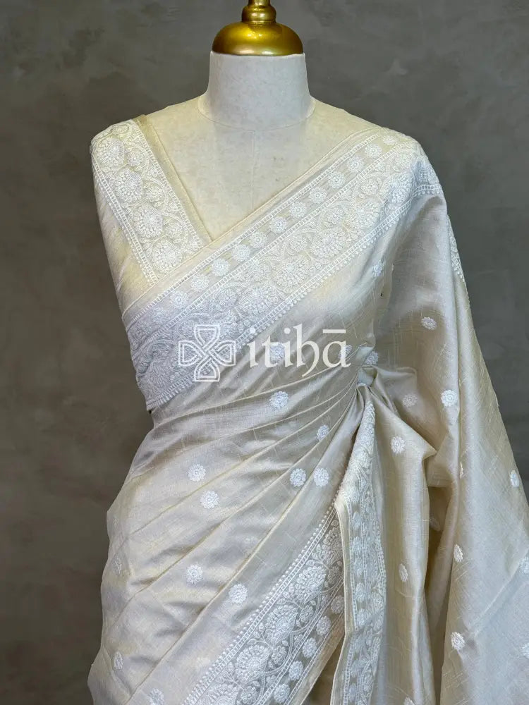 SEMI TUSSAR EMBROIDERY SAREE