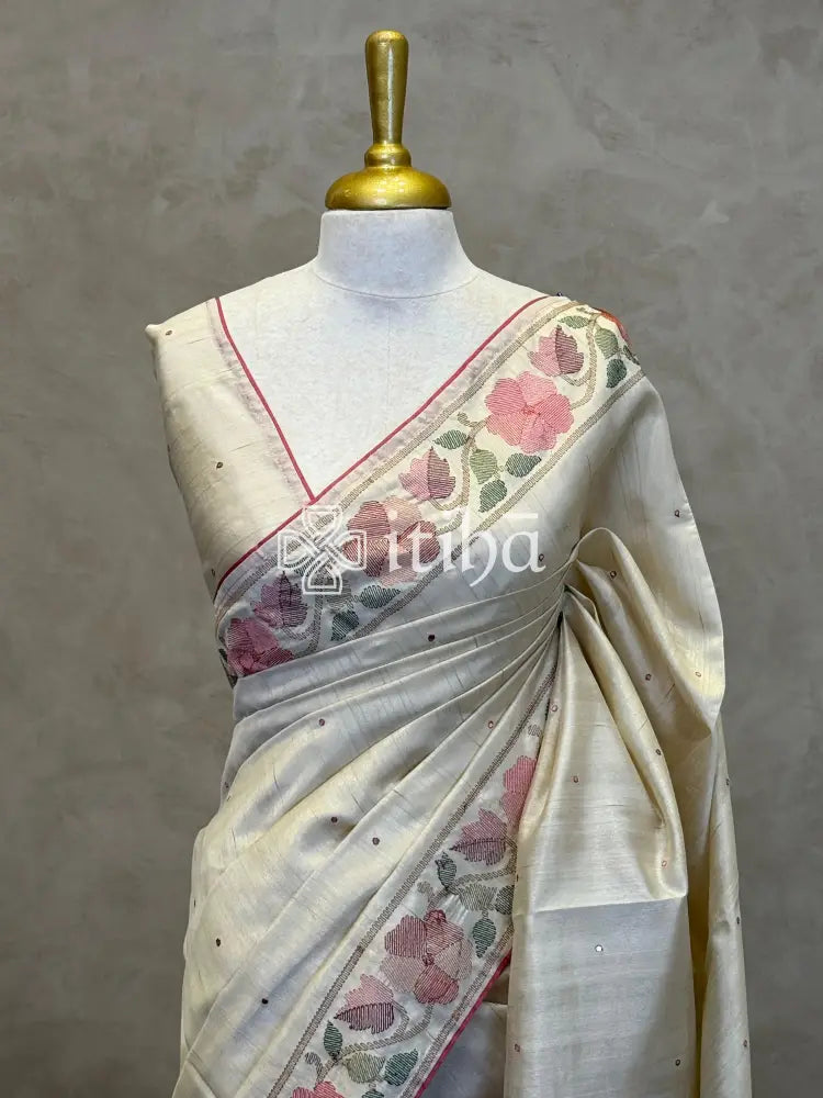 SEMI TUSSAR EMBROIDERY SAREE