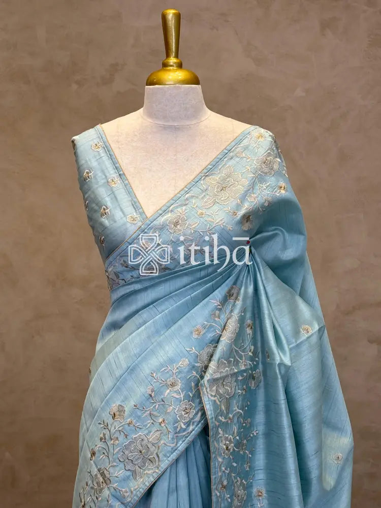 SEMI TUSSAR EMBROIDERY SAREE