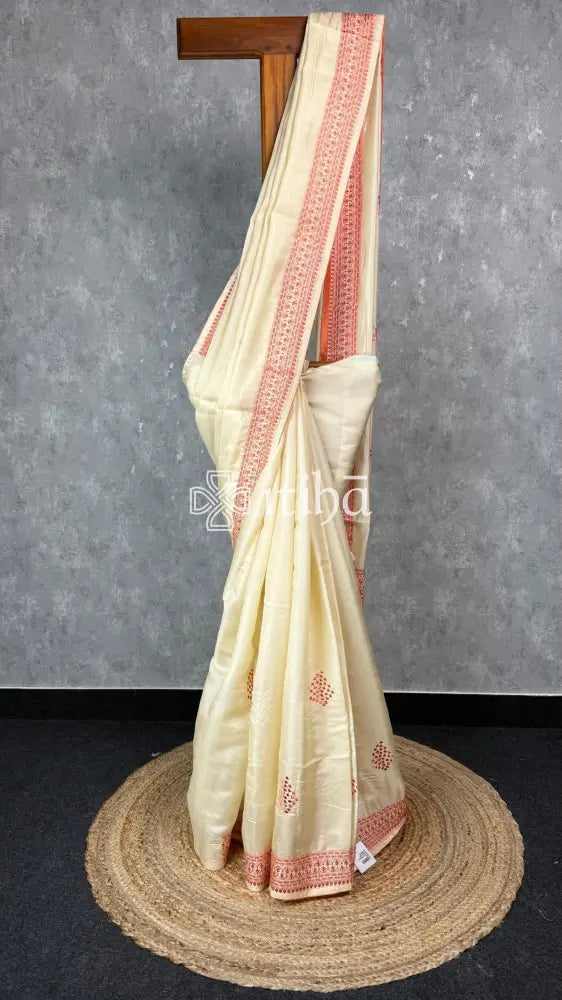 SEMI TUSSAR EMBROIDERY SAREE