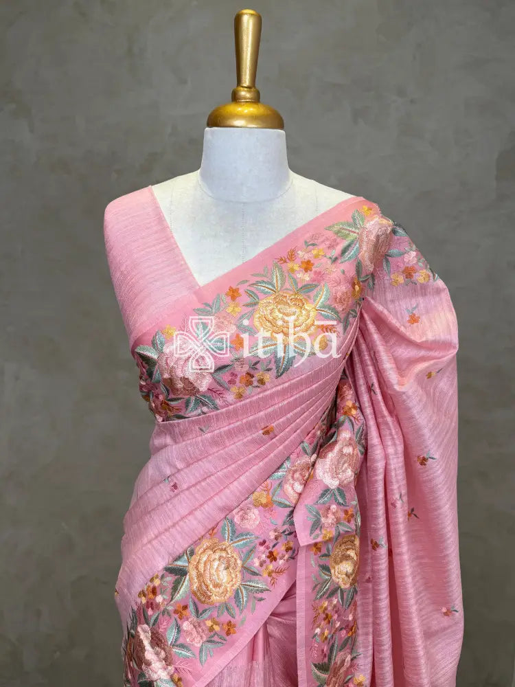 SEMI TUSSAR EMBROIDERY SAREE