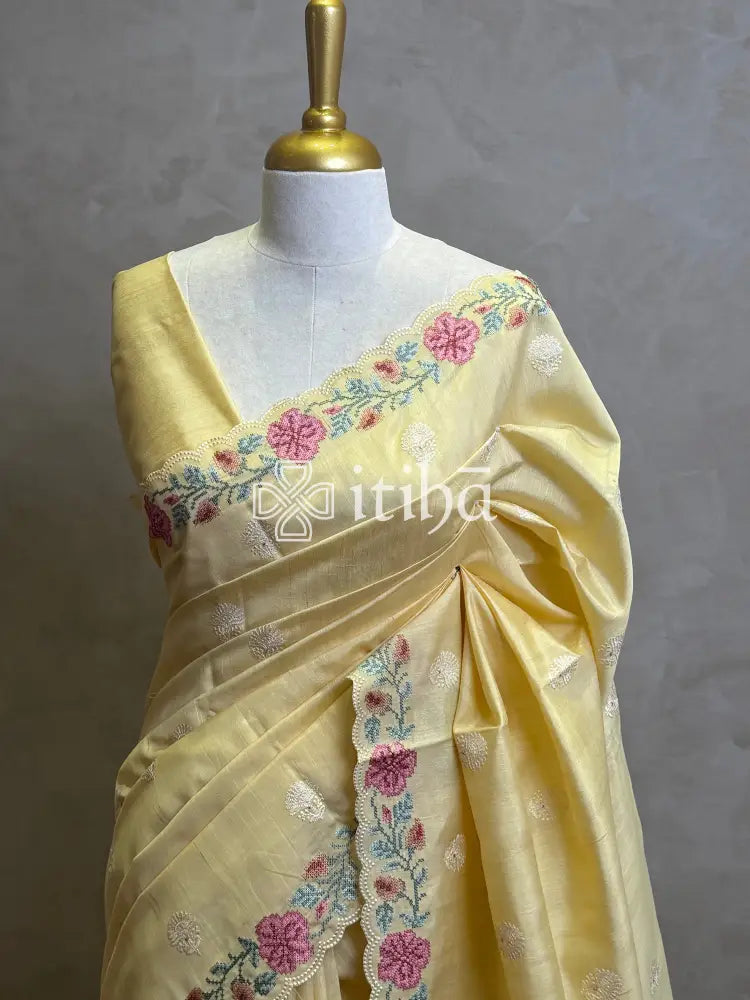 SEMI TUSSAR EMBROIDERY SAREE