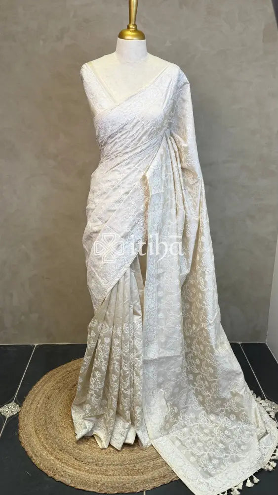SEMI TUSSAR EMBROIDERY SAREE