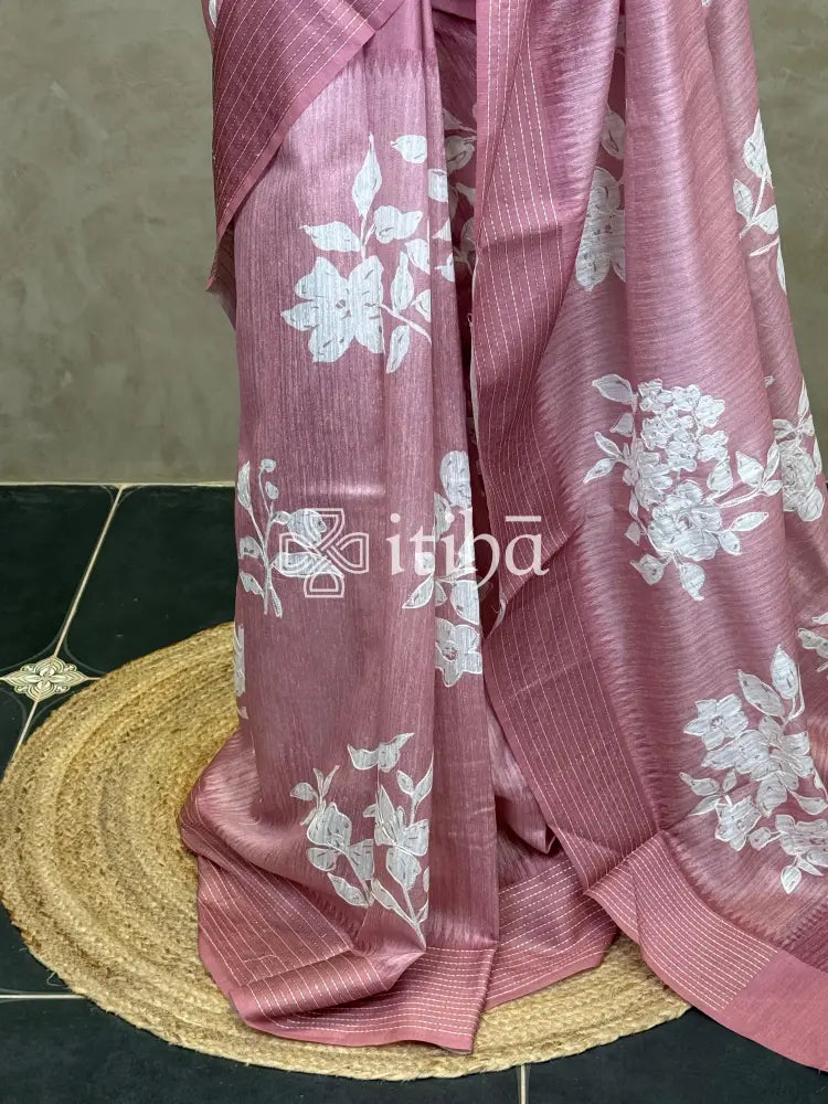 SEMI TUSSAR EMBROIDERY SAREE