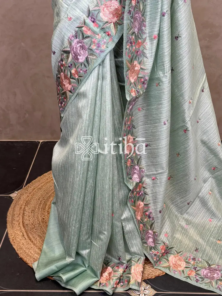 SEMI TUSSAR EMBROIDERY SAREE