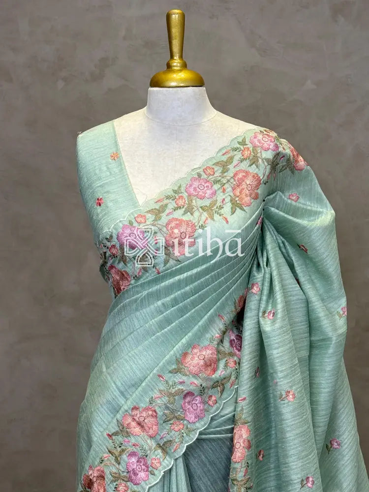 SEMI TUSSAR EMBROIDERY SAREE