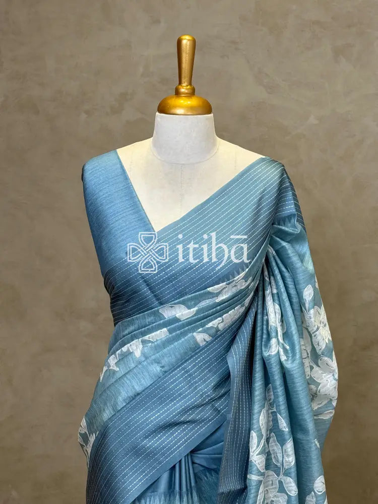 SEMI TUSSAR EMBROIDERY SAREE