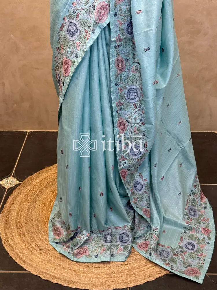 SEMI TUSSAR EMBROIDERY SAREE