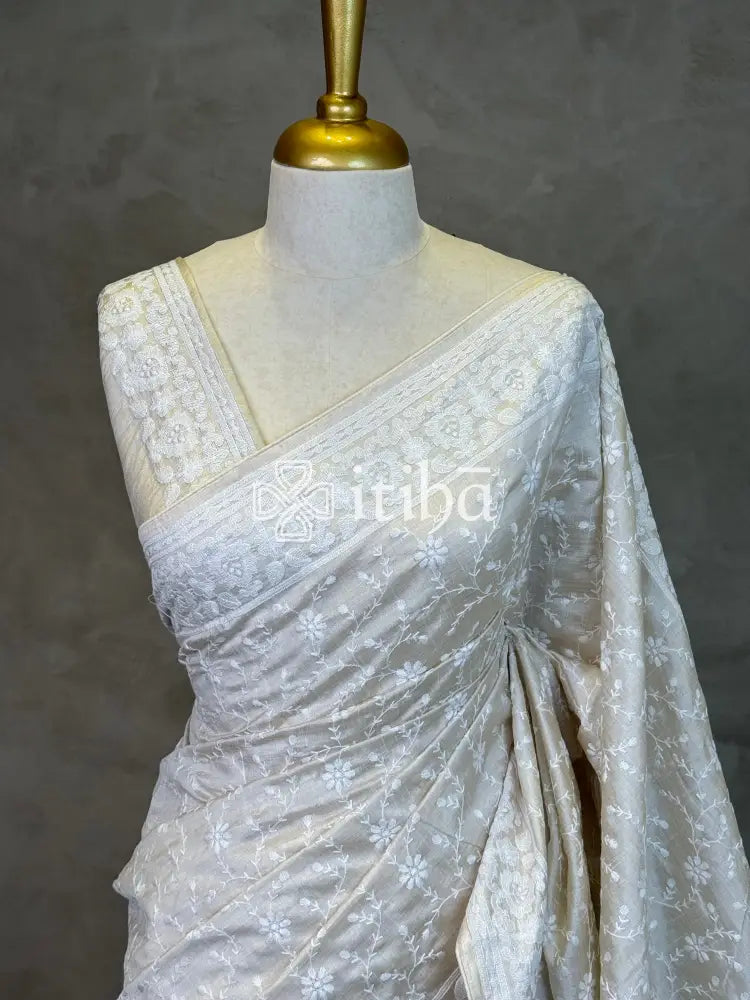 SEMI TUSSAR EMBROIDERY SAREE