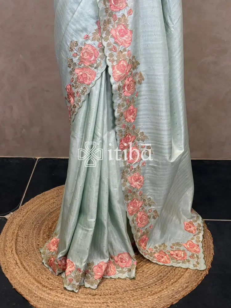 SEMI TUSSAR EMBROIDERY SAREE