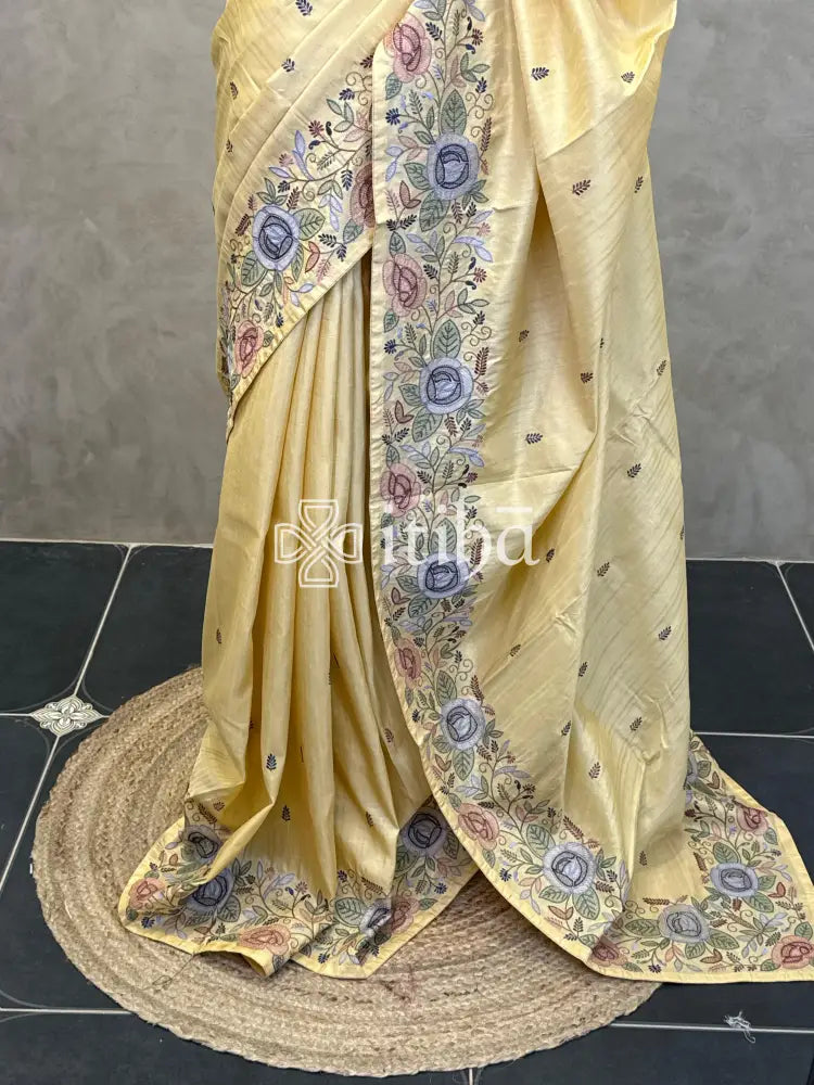 SEMI TUSSAR EMBROIDERY SAREE