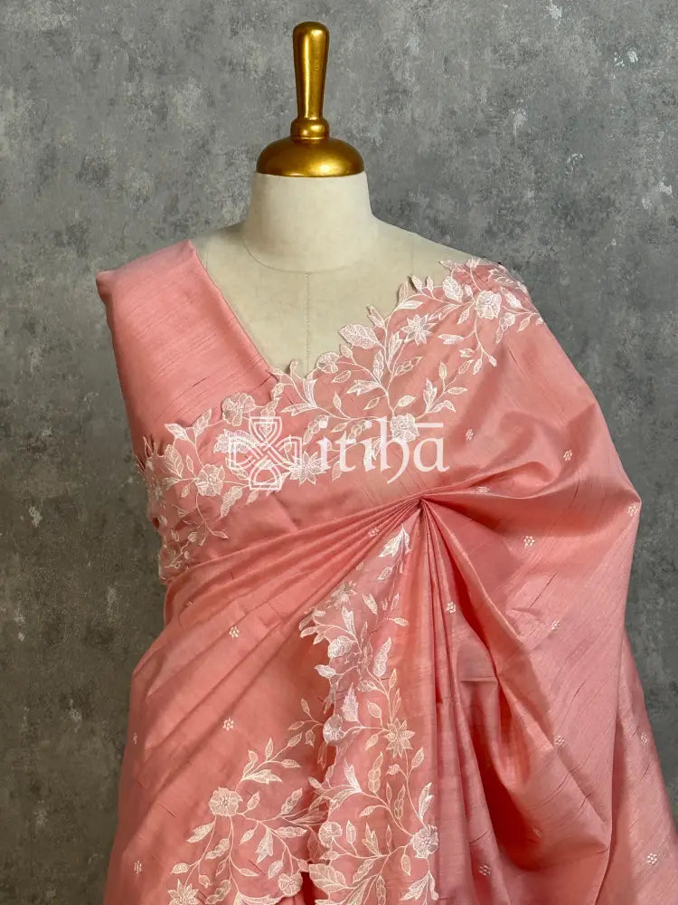 SEMI TUSSAR EMBROIDERY SAREE