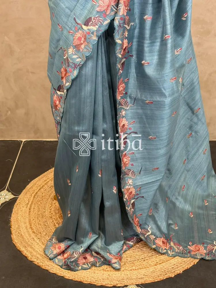 SEMI TUSSAR EMBROIDERY SAREE