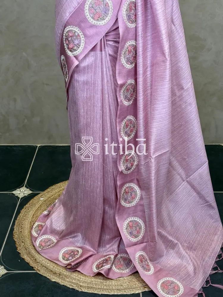 SEMI TUSSAR EMBROIDERY SAREE