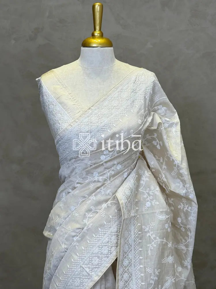 SEMI TUSSAR EMBROIDERY SAREE