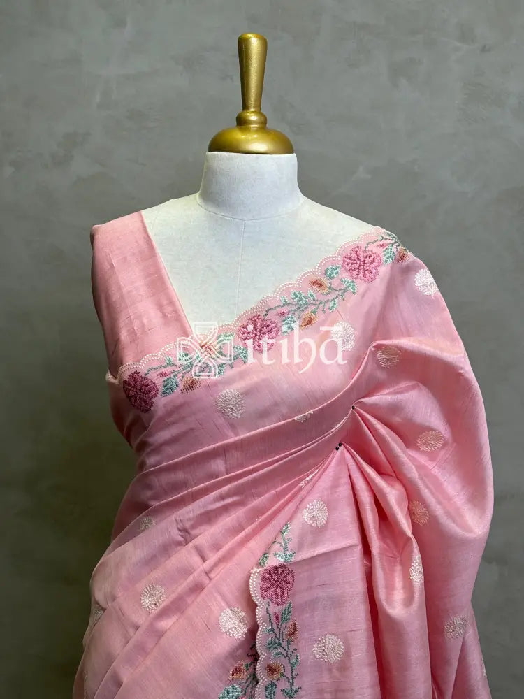 SEMI TUSSAR EMBROIDERY SAREE