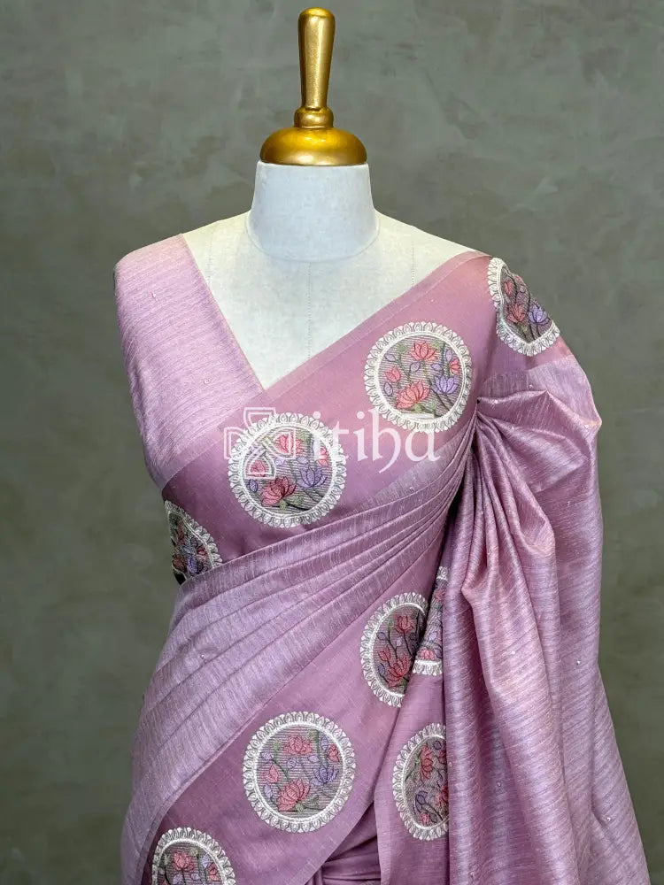 SEMI TUSSAR EMBROIDERY SAREE