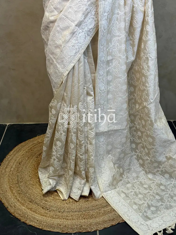 SEMI TUSSAR EMBROIDERY SAREE