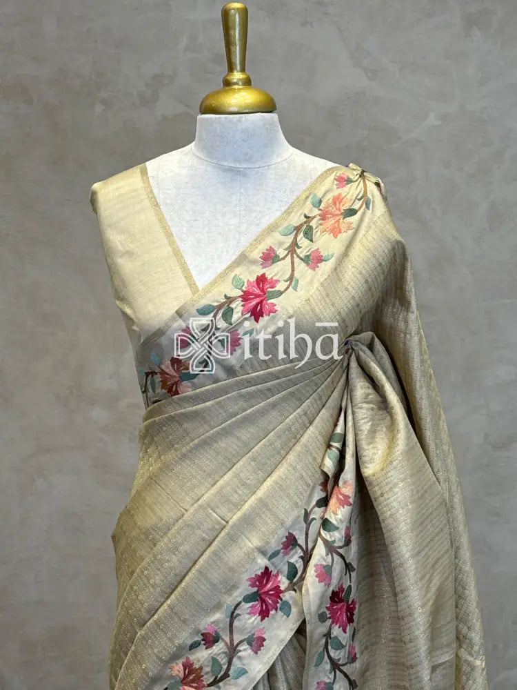 SEMI TUSSAR EMBROIDERY SAREE