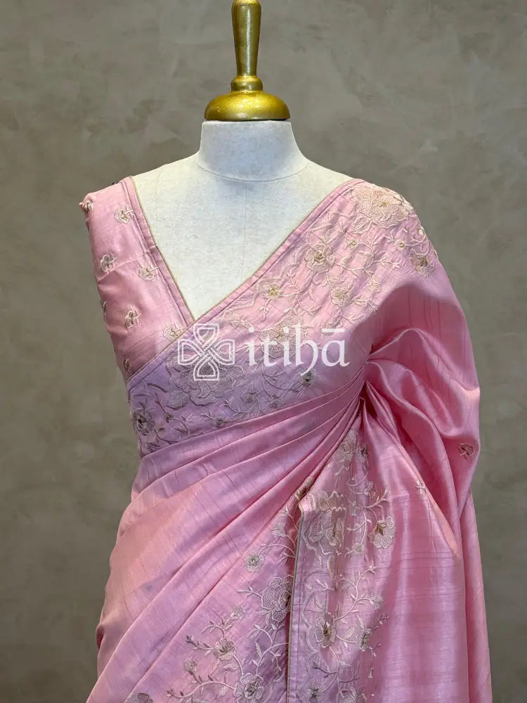 SEMI TUSSAR EMBROIDERY SAREE