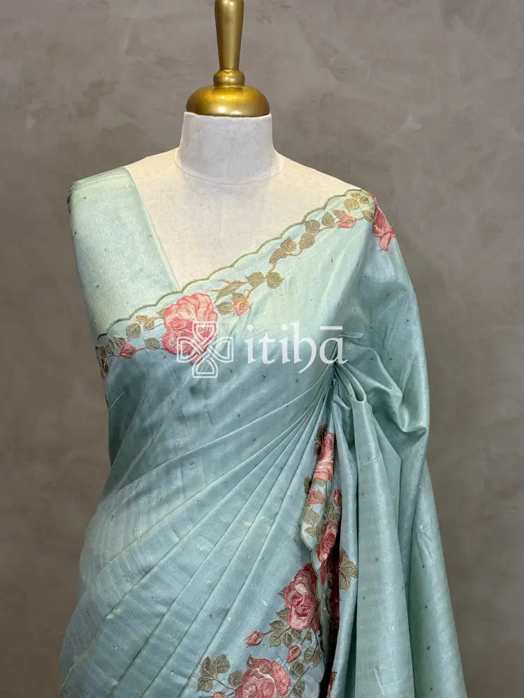 SEMI TUSSAR EMBROIDERY SAREE