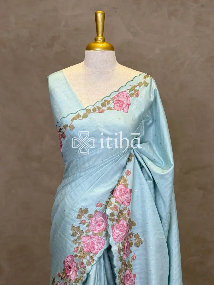 SEMI TUSSAR EMBROIDERY SAREE