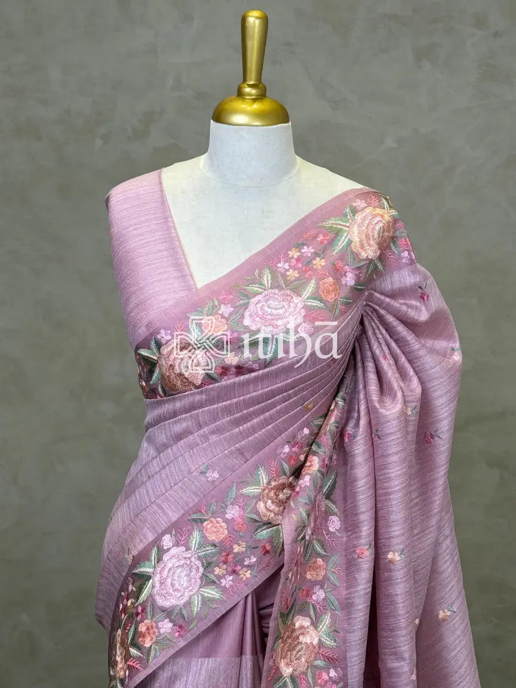 SEMI TUSSAR EMBROIDERY SAREE