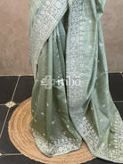 SEMI TUSSAR EMBROIDERY SAREE