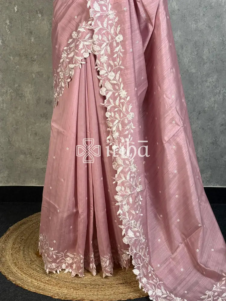 SEMI TUSSAR EMBROIDERY SAREE