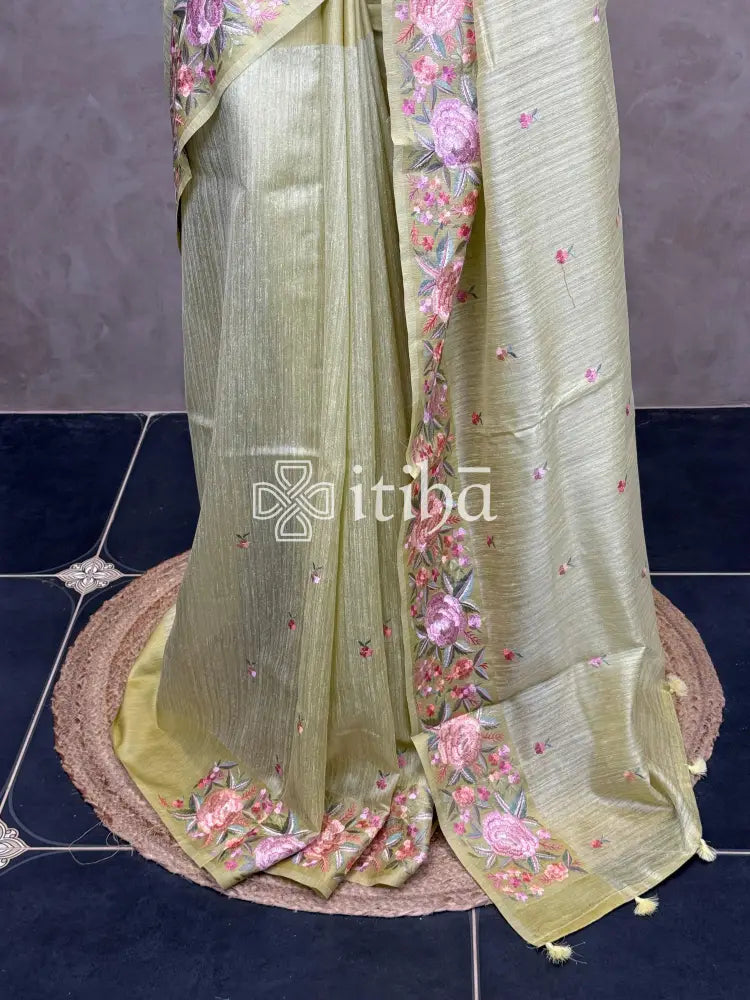 SEMI TUSSAR EMBROIDERY SAREE