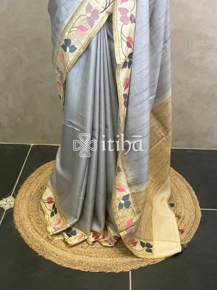 SEMI TUSSAR EMBROIDERY SAREE