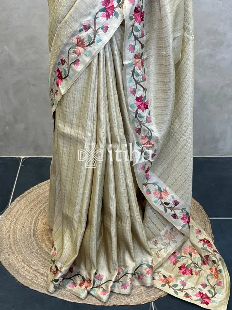 SEMI TUSSAR EMBROIDERY SAREE