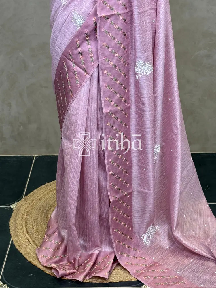 SEMI TUSSAR EMBROIDERY SAREE
