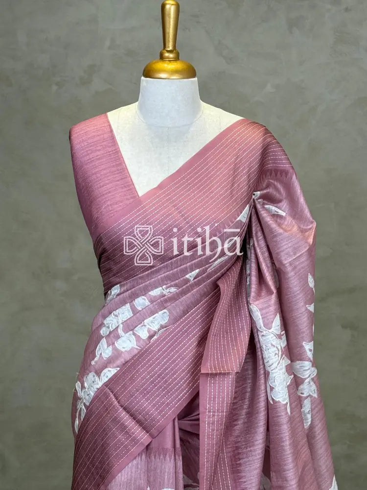SEMI TUSSAR EMBROIDERY SAREE