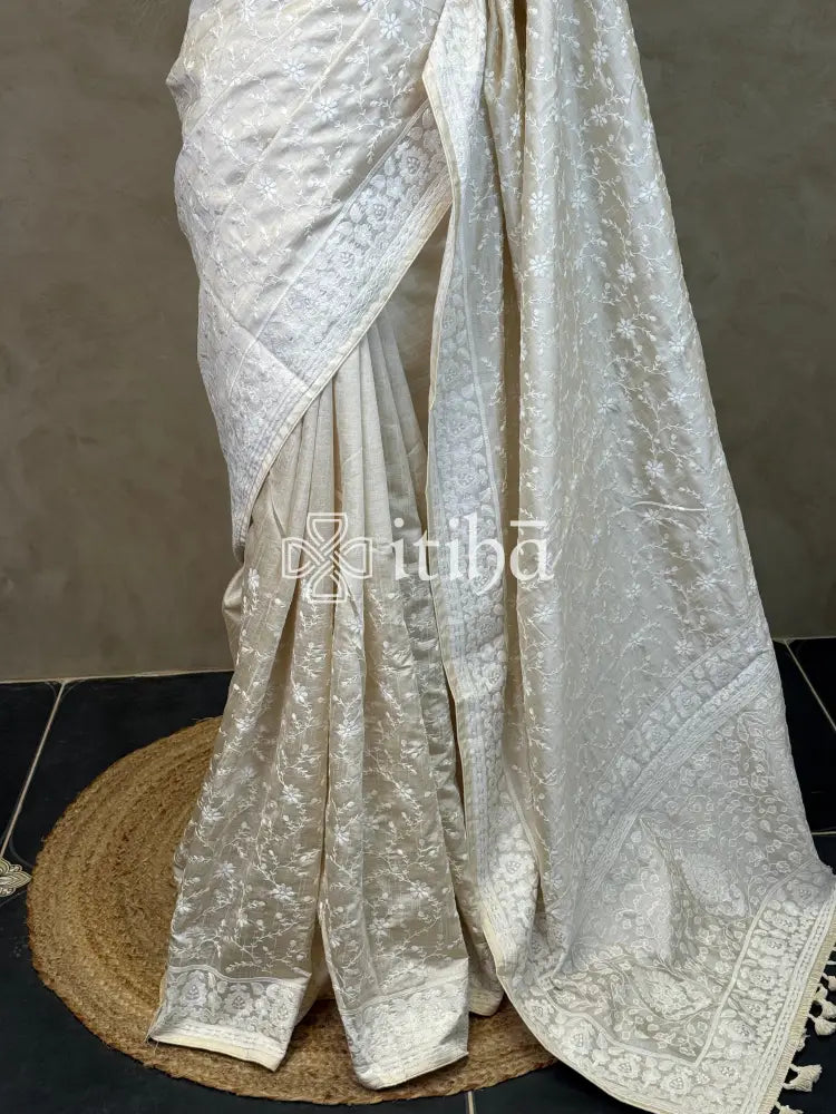 SEMI TUSSAR EMBROIDERY SAREE