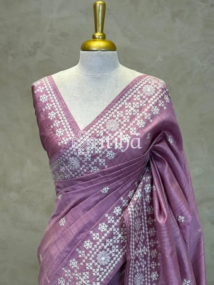 SEMI TUSSAR EMBROIDERY SAREE