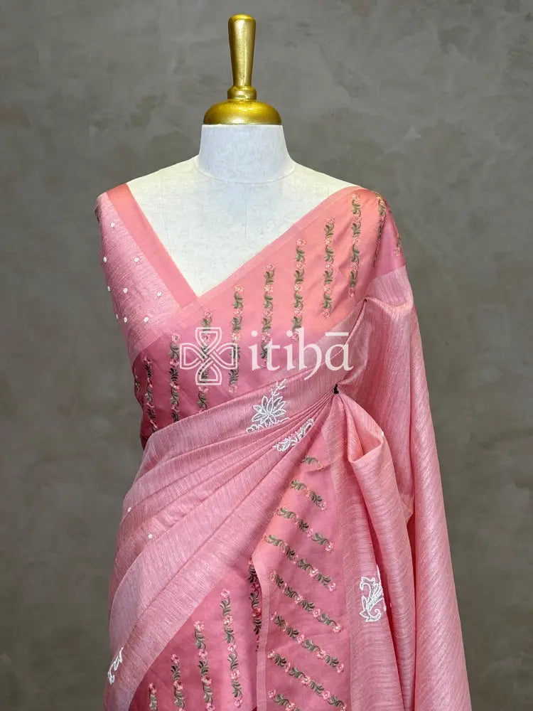 SEMI TUSSAR EMBROIDERY SAREE