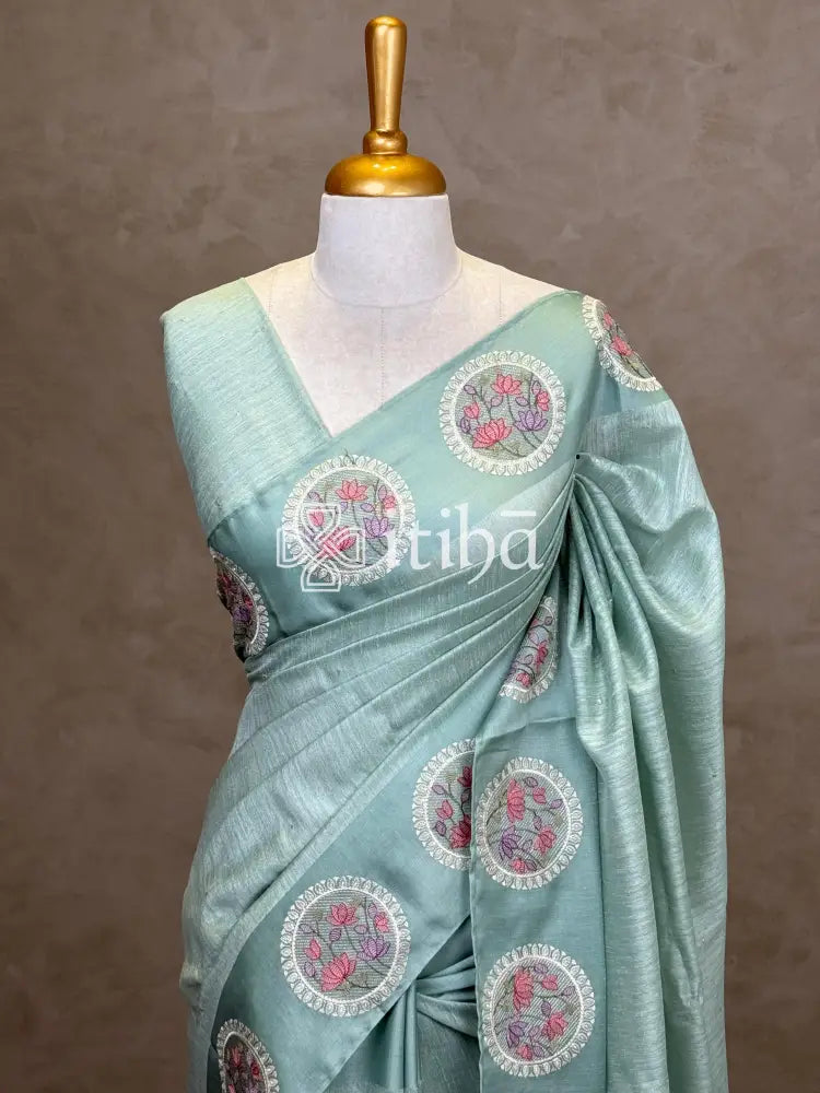 SEMI TUSSAR EMBROIDERY SAREE