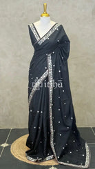 SEMI TUSSAR EMBROIDERY SAREE - Black