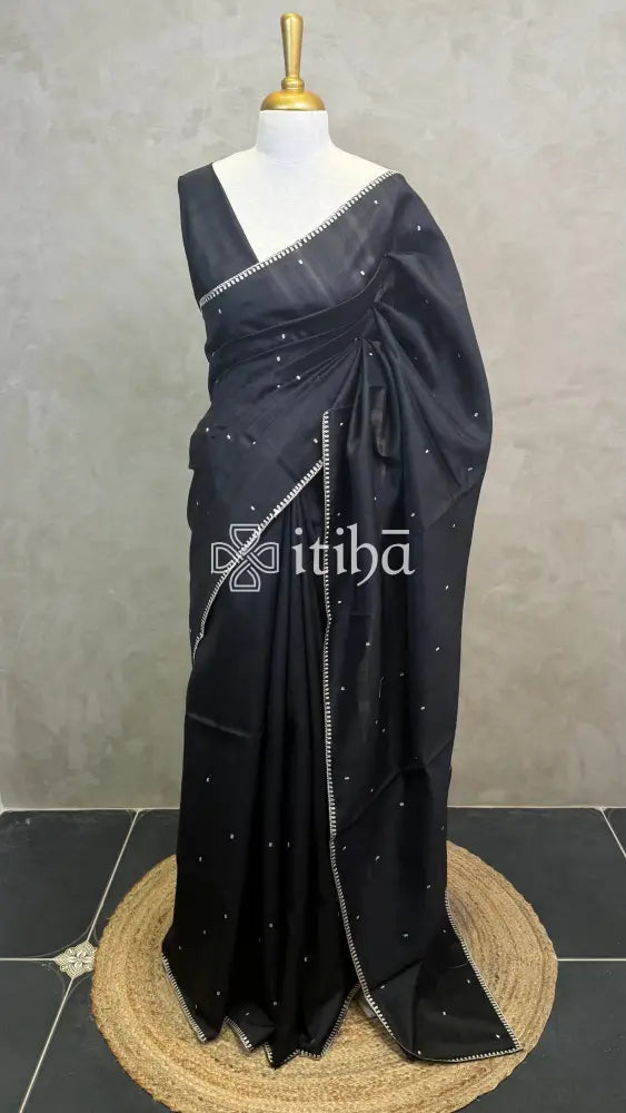 SEMI TUSSAR EMBROIDERY SAREE - Black