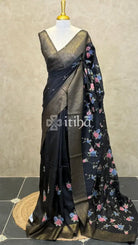 SEMI TUSSAR EMBROIDERY SAREE - Black