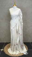 SEMI TUSSAR EMBROIDERY SAREE - BRICK RED
