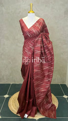 SEMI TUSSAR EMBROIDERY SAREE - BRICK RED