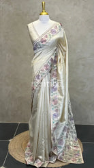 SEMI TUSSAR EMBROIDERY SAREE - Brown