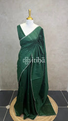 SEMI TUSSAR EMBROIDERY SAREE - DEEP GREEN