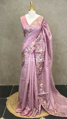 SEMI TUSSAR EMBROIDERY SAREE - DUSTY LAVENDER