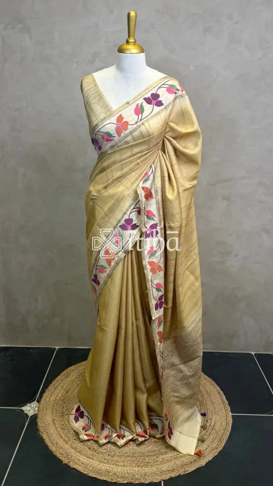 SEMI TUSSAR EMBROIDERY SAREE - GOLDEN YELLOW